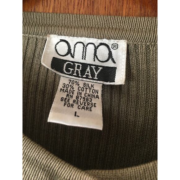 Anna Gray Ladies' L Large Cardigan, Button Front, Cream Grey/Green Silk - Picture 2 of 9